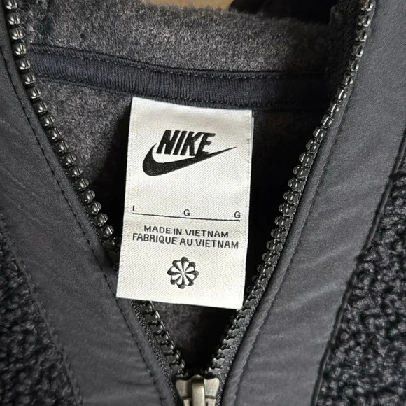 Nike Black Faux Sherpa Zip Up Hooded Jacket Size Large - Picture 2 of 5
